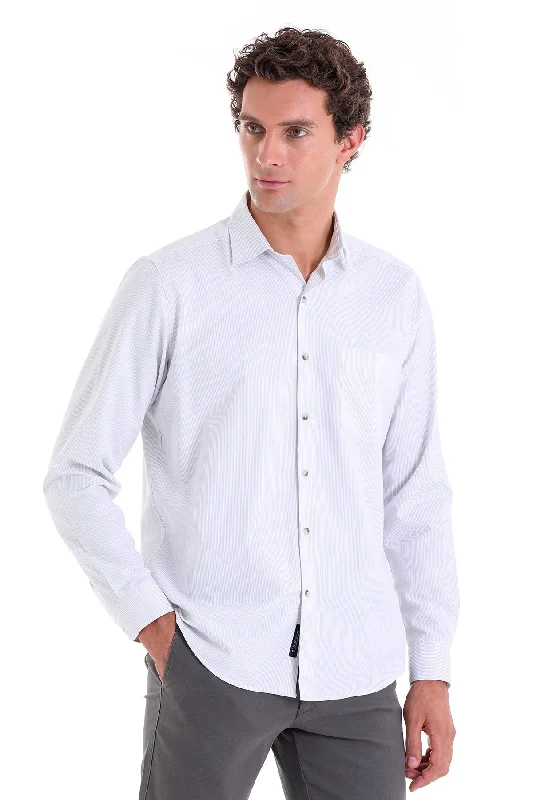 Regular Fit Striped Cotton Blend Gray Dress Shirt