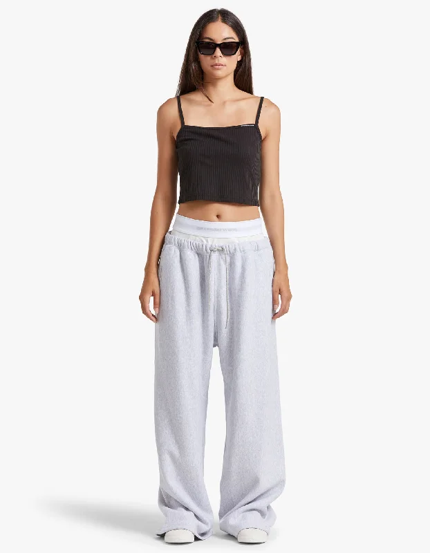 Crazy Savings Wide Leg Sweatpant W/ Logo Elastic Exposed Brief - Light Heather Grey
