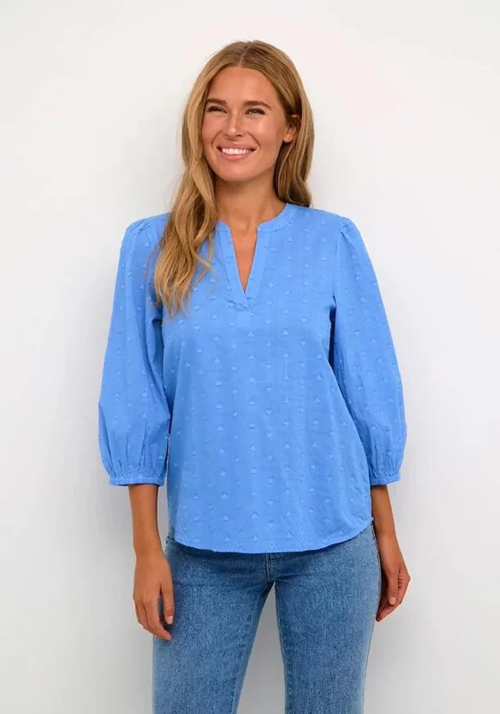 Act Now KAFFE Kajollia Heart Embossed Blouse, Ultramarine