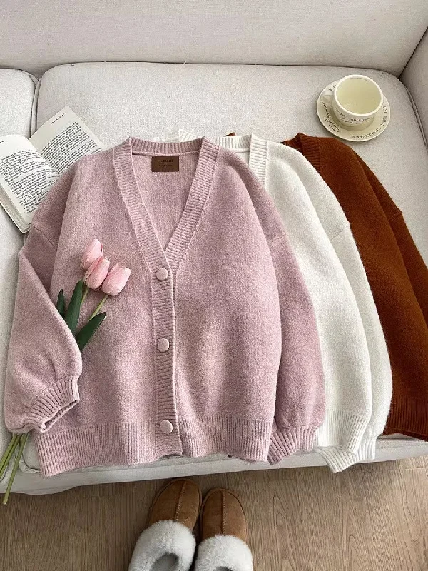 Weekend-Only Price Drops Sweet solid color V-neck knitted cardigan jacket     S4758