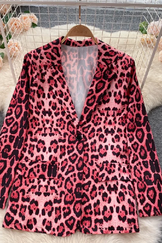 Best Bargains European and American style versatile medium and long leopard print suit  1563