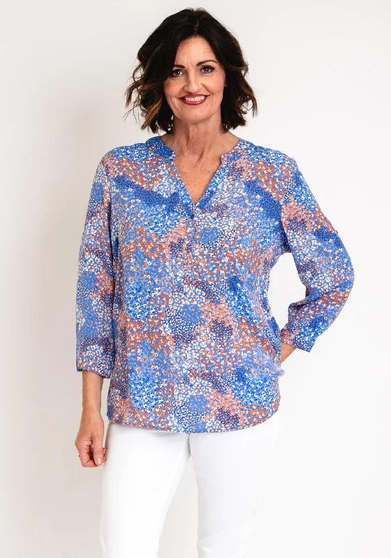 Price Fest Serafina Collection Curve Ditsy Flower Print Blouse, Blue