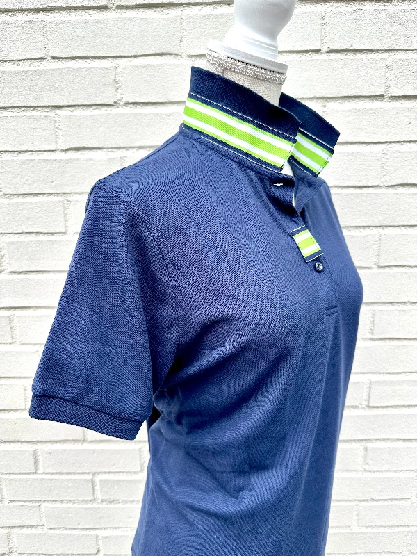 Midnight Sale SALE - L ONLY - Madonna Navy Polo w Navy/Lime Grosgrain  (POLO3) *FINAL SALE*