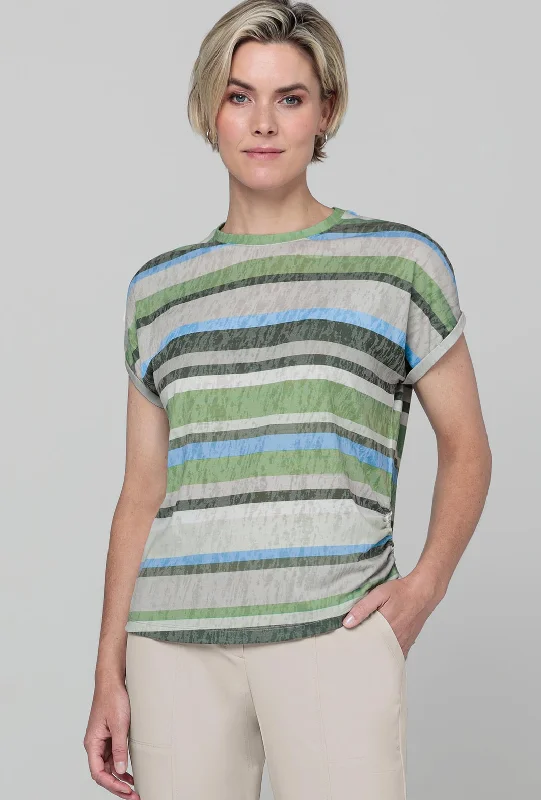 Year-End Sale Bianca Julie Ruched Side Striped Top, Green