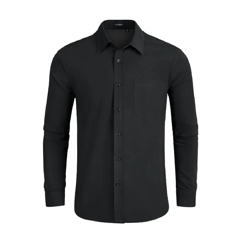 Men's Dress Shirt with Pocket - BLACK