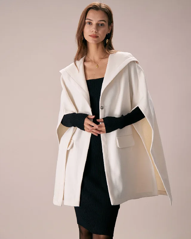 Final Sale The White Hooded Batwing Sleeve Cape Coat
