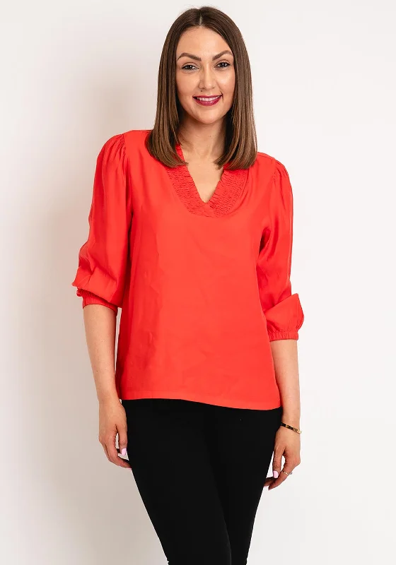 Early Bird Kaffe Dahila Shirred Neckline Blouse, Cayenne