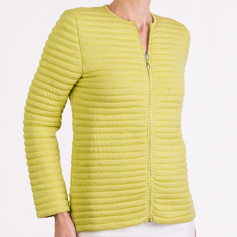 Price Drop Knitted Zip Bomber Jacket in Chartreuse Yellow