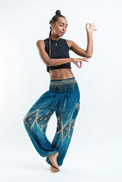Savings Galore Unisex Diamond Peacock Harem Pants in Turquoise