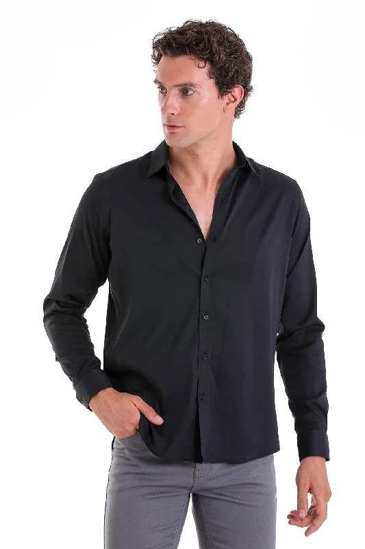 Slim Fit Long Sleeve Black Casual Shirt