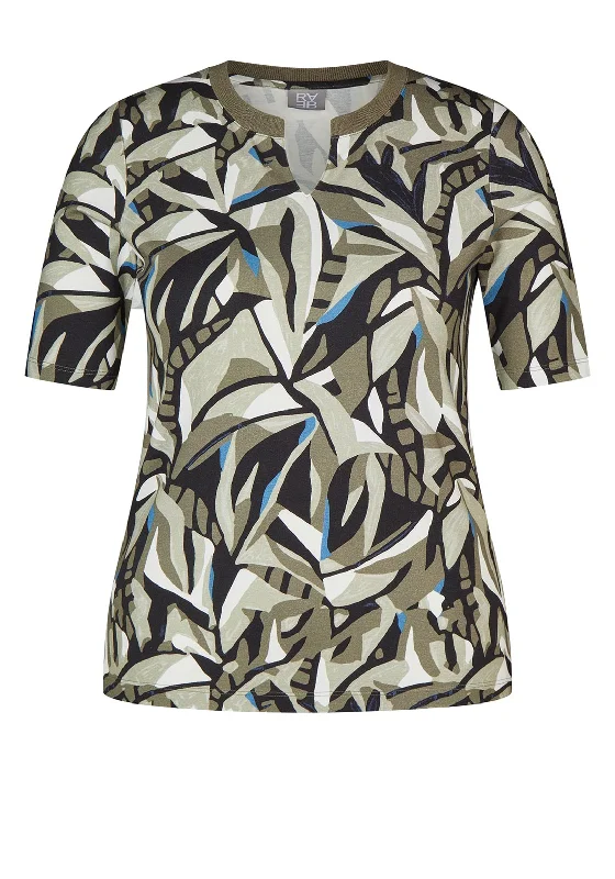 Weekend Offers That Shine Rabe V-Split Neckline Print Top, Khaki
