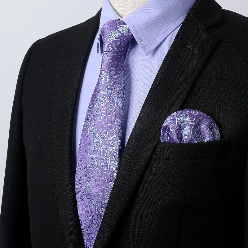 Men's Shirt with Tie Handkerchief Set - 05-LAVENDER