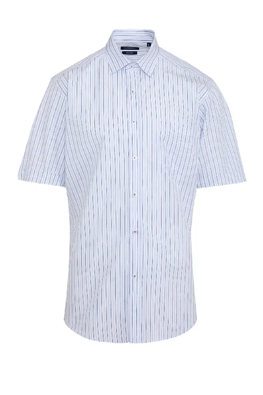 Classic Fit Short Sleeve Striped Cotton Dress Shirt, Blue C