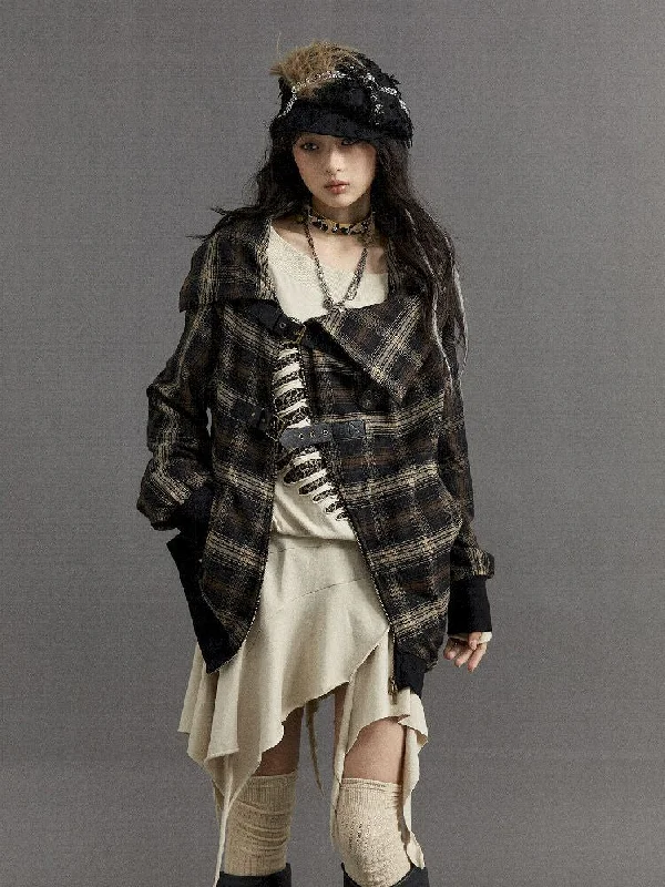Weekend Deals That Dazzle LOOSE PLAID ASYMMETRICAL SWEATER JACKET [S0000010326]