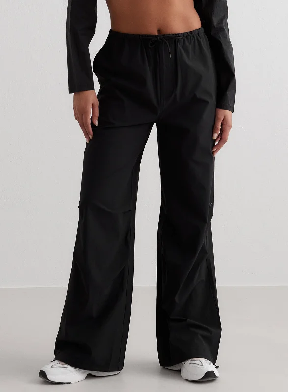 Weekend Sale: Don't Miss Out Black Windbreaker Plain Parachute Pants