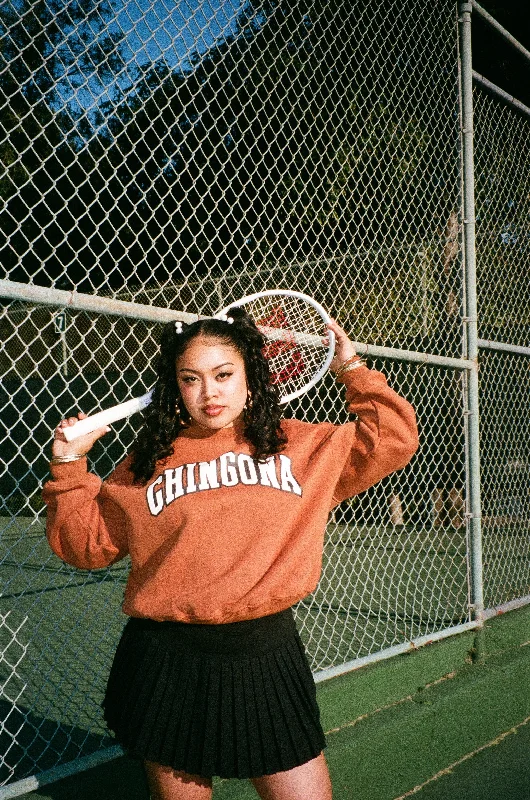 Massive Savings Chingona Varsity Sweater - Burnt Brown/White