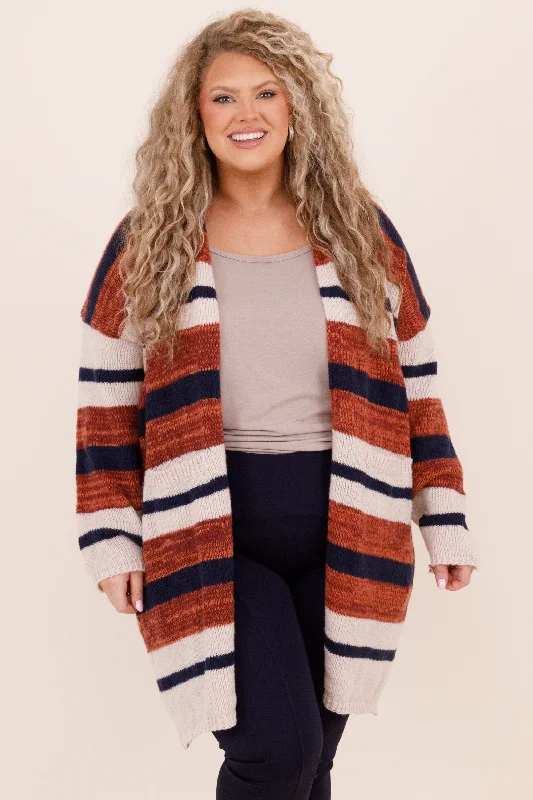 Super Sale Going Downtown Cardigan, Rust-Taupe