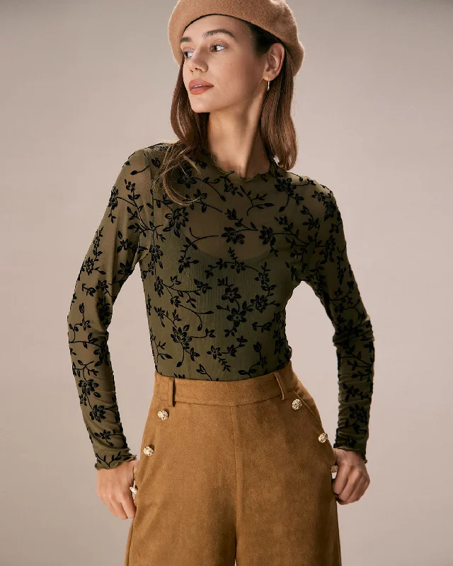Value Pack The Army Green Mesh Floral Blouse & Cami Top