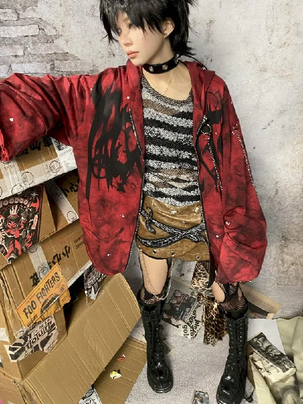 Mega Discount Red Punk Hoodie [S0000010336]