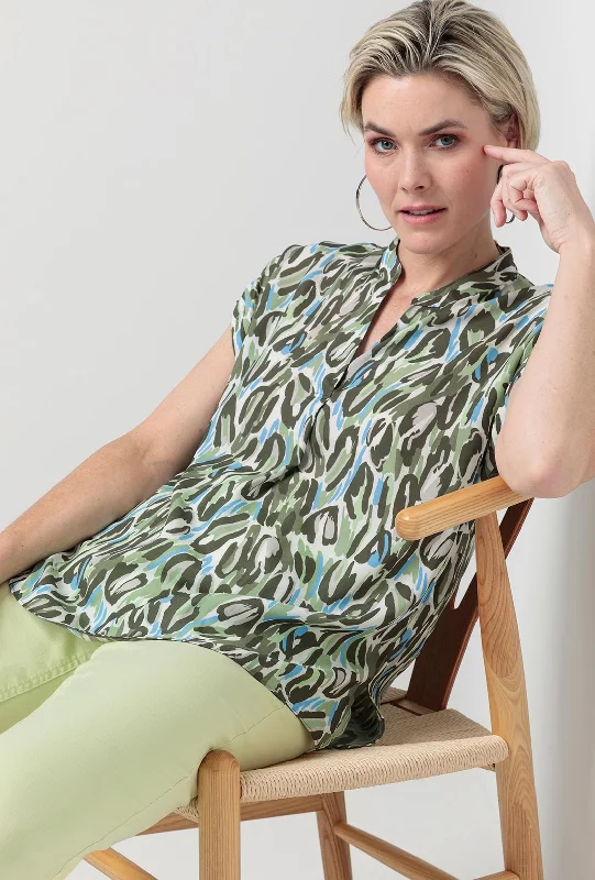 Deal of the Day Bianca Alin Leopard Print V Neck Top, Green