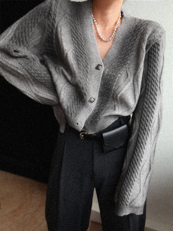 Closeout Knit Cable Graceful Button Detail Cardigan