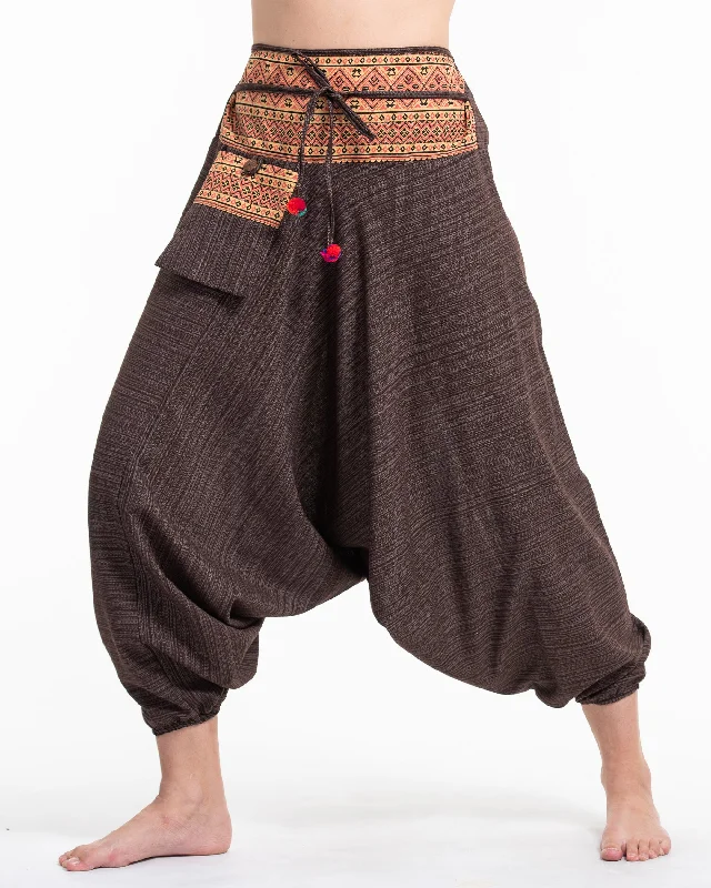Discount Days Unisex Pinstripe Harem Pants With Hill Tribe Trim in Brown