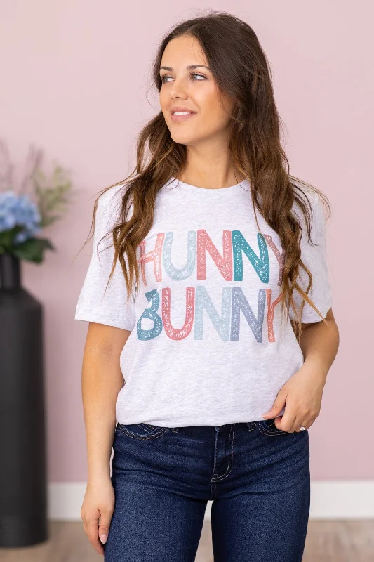 Weekend Specials Just for You Light Grey Multicolor Hunny Bunny Graphic Tee