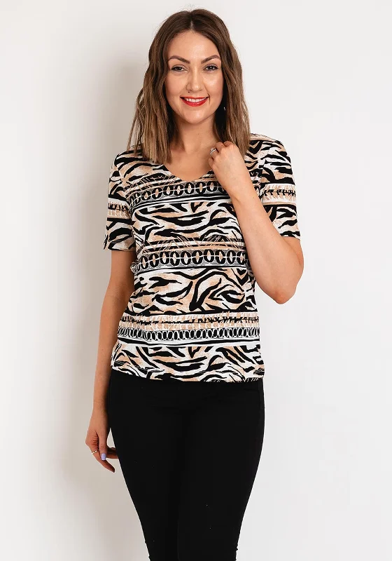 Mega Sale Barbara Lebek Tiger Print V Neck Top, Beige