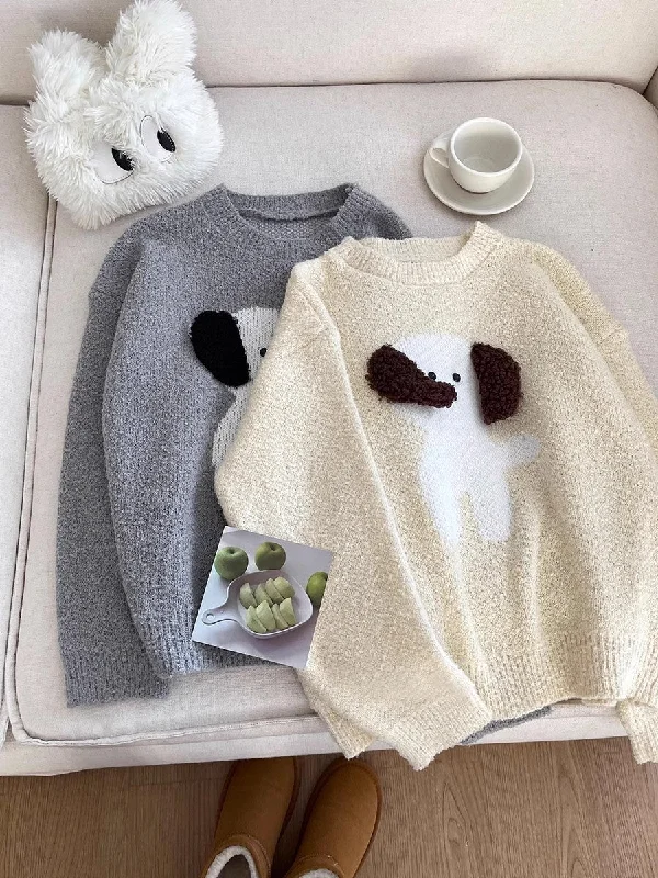 Lowest Rates Fashionable and simple puppy jacquard cartoon round neck sweater    S4770