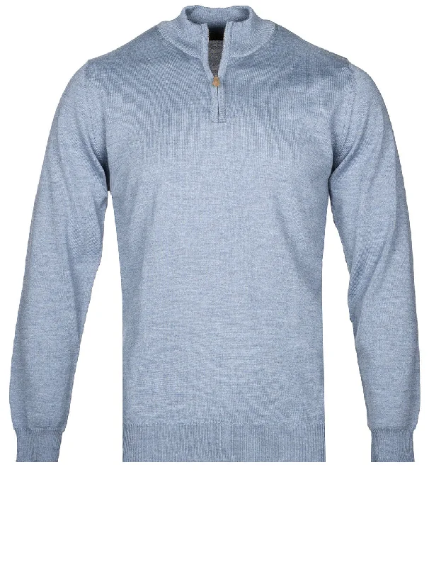 Half Zip aus Merinowolle Hellblau