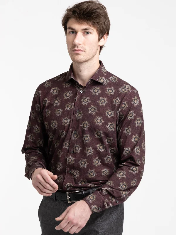 Dark Brown Flower Modern 4-Flex Dress Shirt