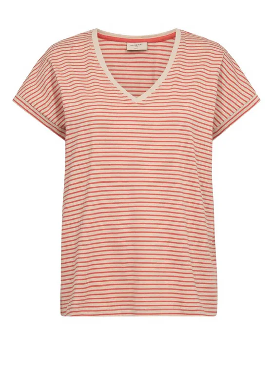 Weekend Bargains to Indulge In Freequent Mian Stripe V-Neck T-Shirt, Moonbeam Hot Coral