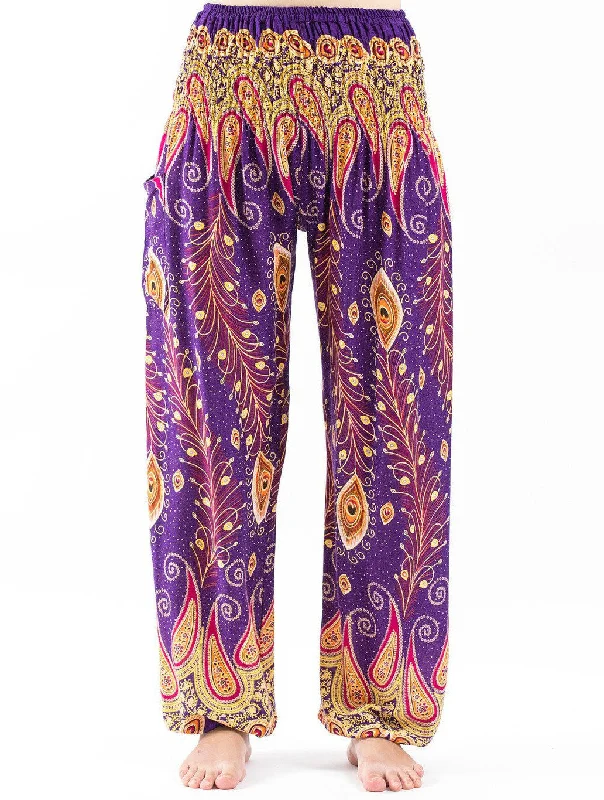 Great Deals Unisex Peacock Paisley Harem Pants in Purple