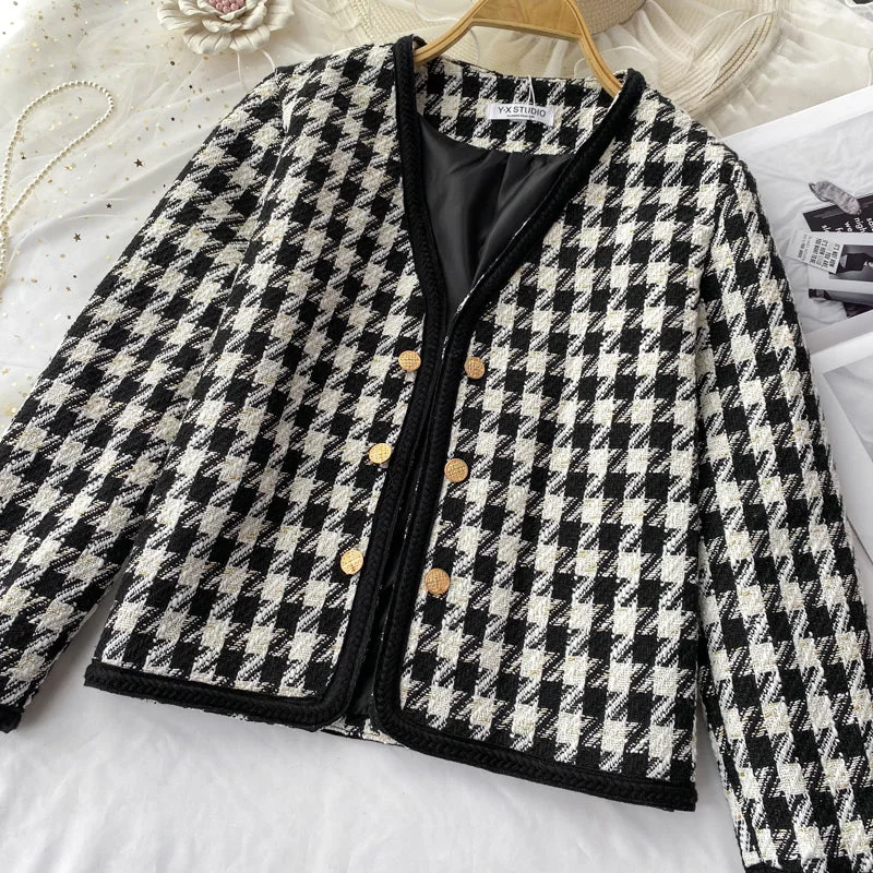 Unmissable Offer Little fragrant wind celebrity tweed thousand bird lattice coat female  1633