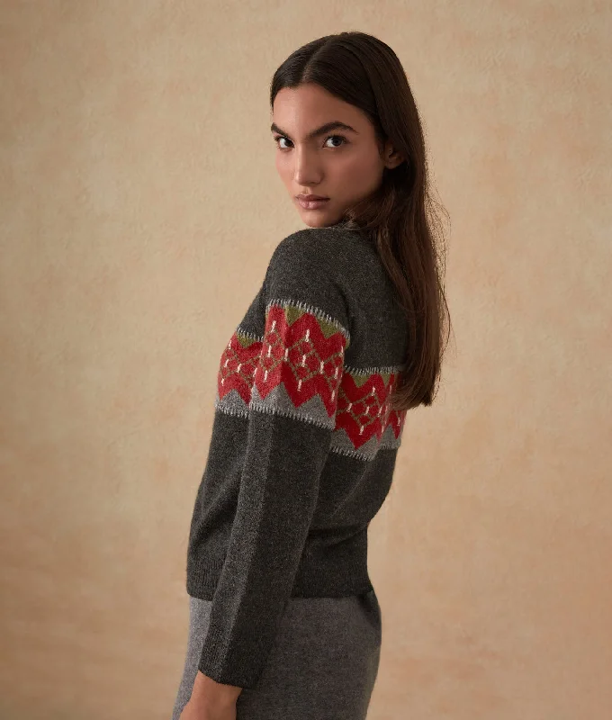 Weekend Bargains Just for You Embroidered Intarsia Baby Alpaca Cardigan