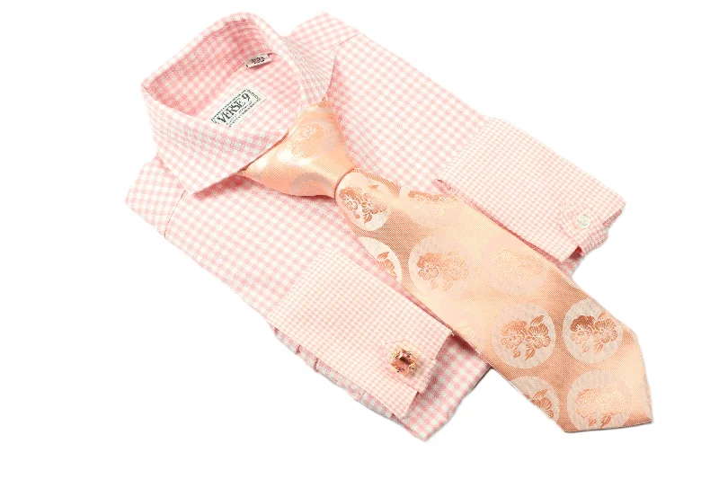 Spread Collar | Pink Check | French Cuff Shirt