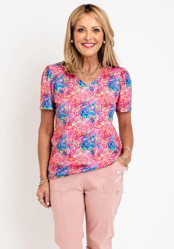 Weekend-Only Price Drops Leon Collection V Neck Printed Top, Multi-Coloured