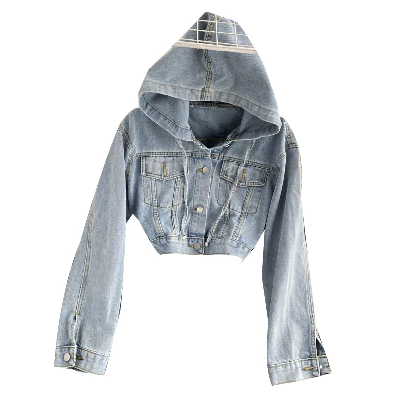 Closeout Age reducing hooded cardigan autumn new female casual versatile denim jacket female  1472