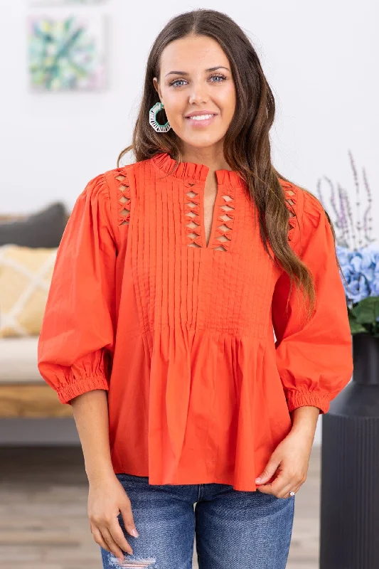 Weekend Extravaganza: Shop Now Crimson Pintuck Bodice Top With Cutout Detail