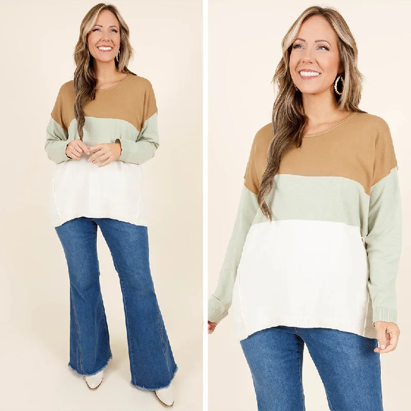 Limited Time Discount Colorblock Foundations Sweater, Sage