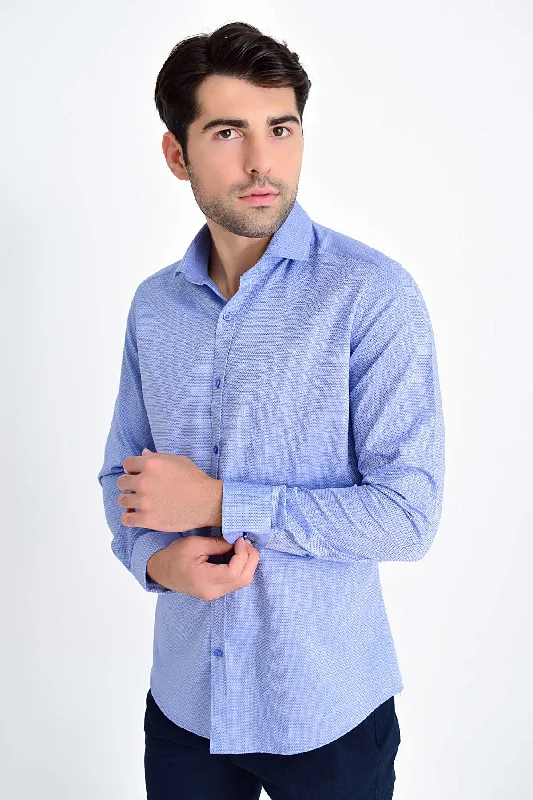 Slim Fit 100% Cotton Light Navy Dress Shirt