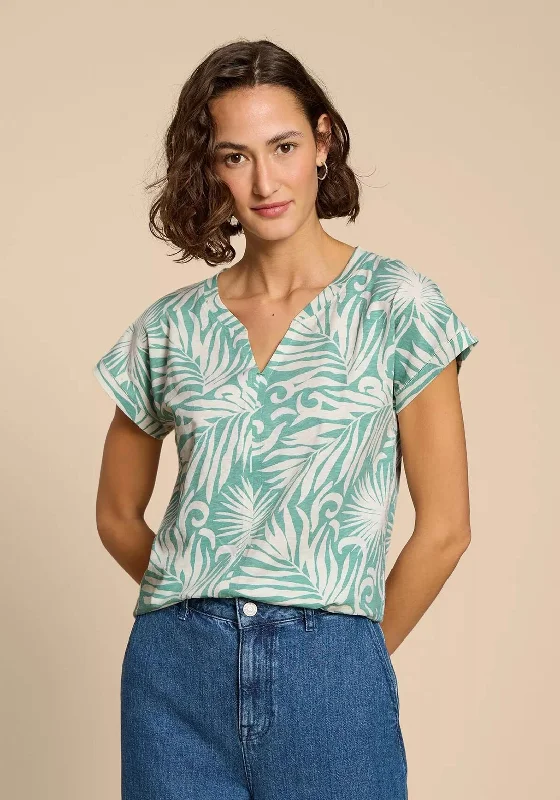 Weekend Offers That Tempt White Stuff Nelly Notch Neck Cotton Print Top, Teal
