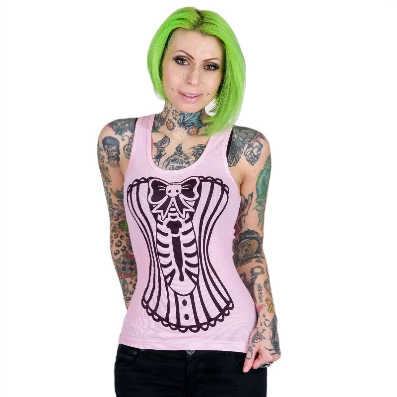 Quick Deals Skeleton Corset Pink Racerback Tank Top