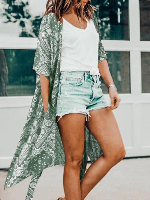 Savings Spectacular JuliaFashion - 2024 Women Summer Floral Printed Half Sleeve Bohemian Cardigan