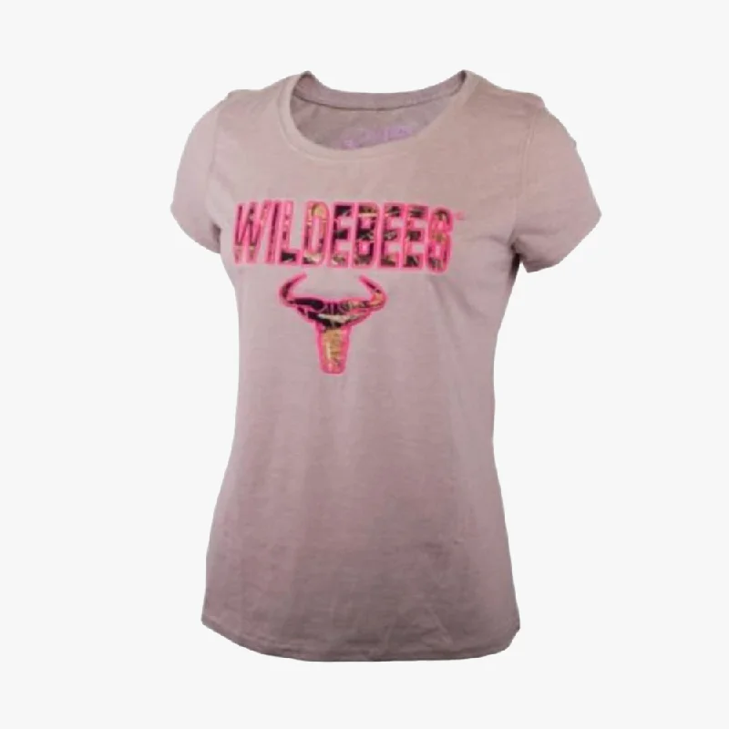 Discount Extravaganza Wildebees Womens Applique Short Sleeve Tee Latte Mel
