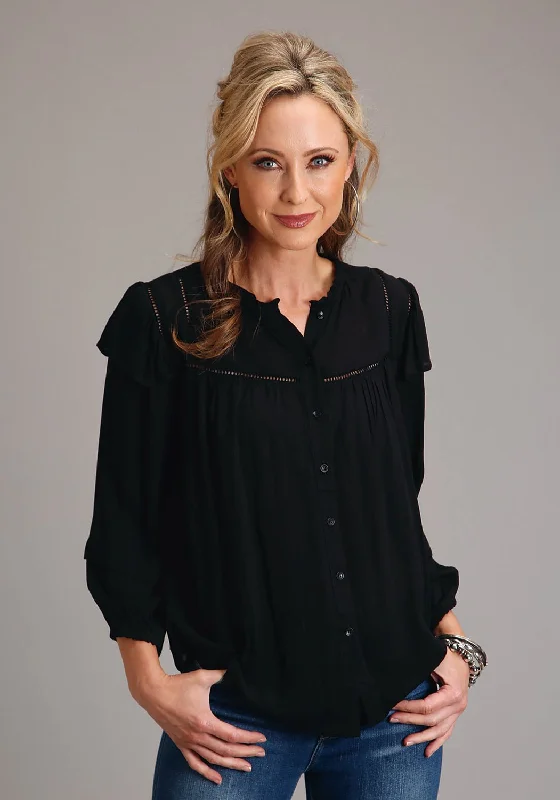 Price Slash Stetson Womens Herringbone Black 100% Rayon L/S Shirt