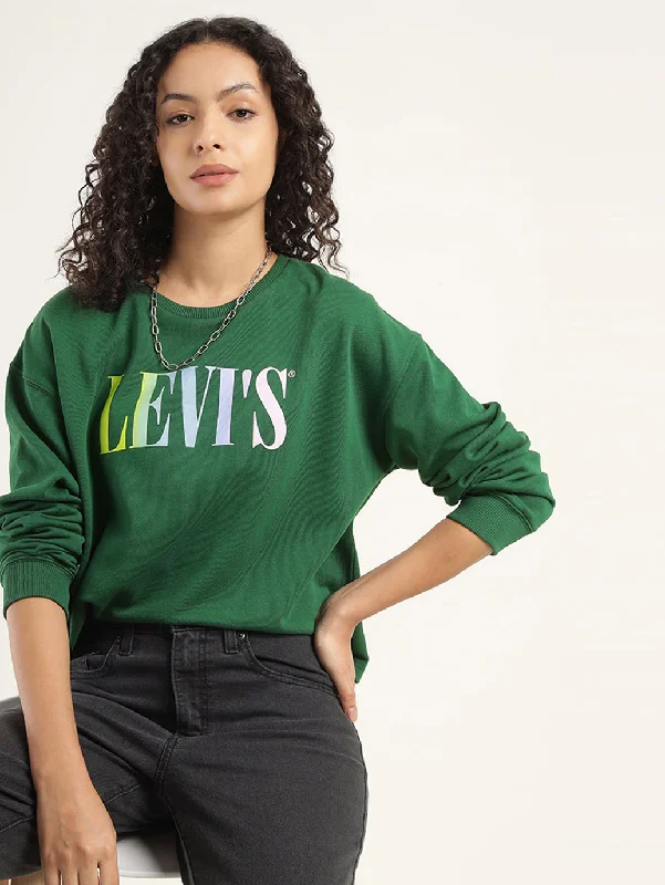 Weekend Bargains Galore Women's Solid Dark Green Crew Neck Sweatshirt