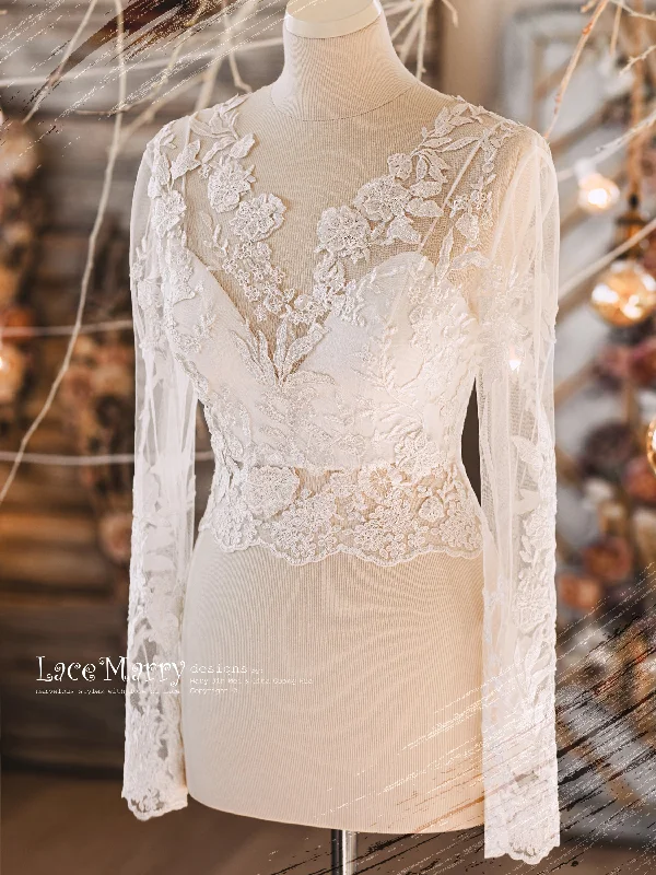 Super Sale ERIKA #5 / Bridal Crop Top with Long Sleeves