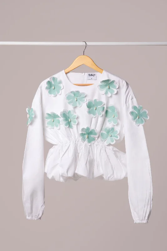 Weekend Deals to Make You Happy White Peplum flower embroidered women's Top