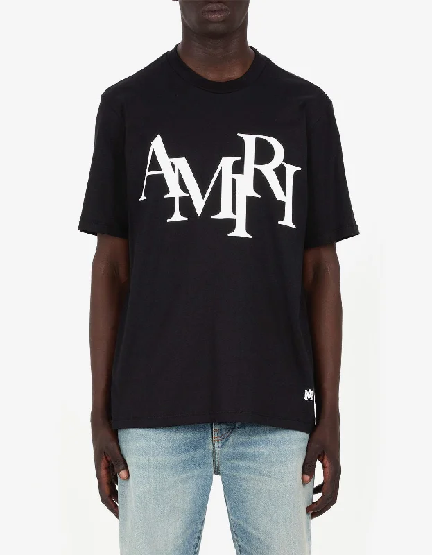 Amiri Black Staggered Logo T-Shirt